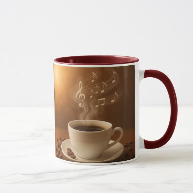 "Melodier i ånga: Musikalisk kaffekopp konst mugg" (Höger)