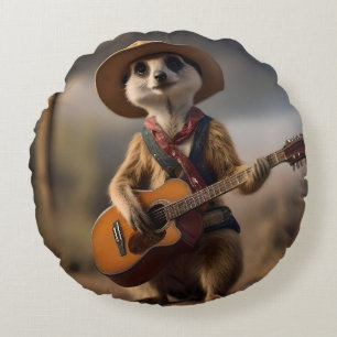 Melodies of the Savanna A Meerkat Guitar Sergranat Rund Kudde