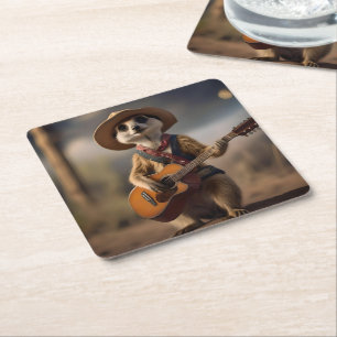 Melodies of the Savanna A Meerkat Guitar Sergranat Underlägg Papper Kvadrat