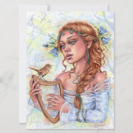 Melody Bell Flower Nightingale Bird Harp Art Card