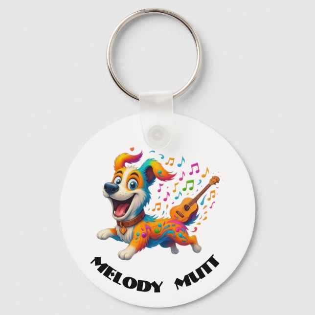 Melody Mutt" T-Shirt - Whimsical Musikalisk Hund D Nyckelring (Framsida)