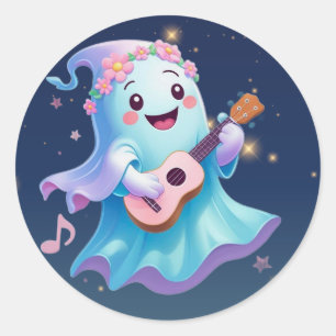 Melody of the Afterlife - Kawaii Ghost Musician Runt Klistermärke