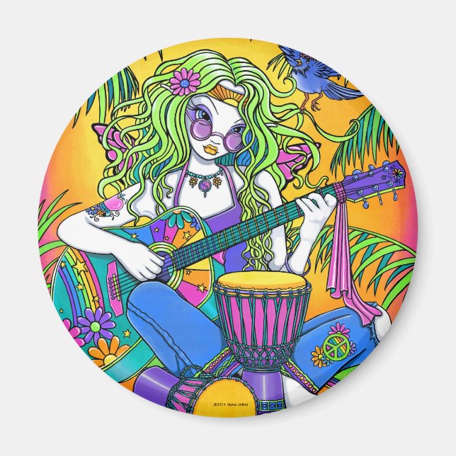 "Melody" Rainbow Guitar Hippie Fairy Magnet (Framsidan)