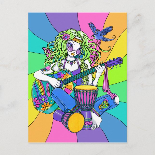 "Melody" Rainbow Guitar Hippie Fairy Postcard Vykort (Framsida)