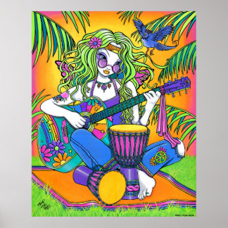 "Melody" Rainbow Guitar Hippie Fairy Poster