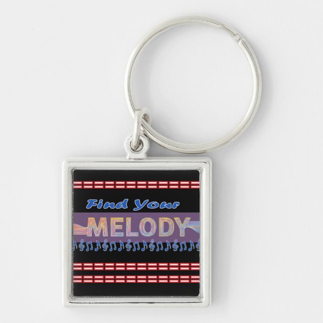melody T-Shirt Fyrkantig Silverfärgad Nyckelring (Framsidan)