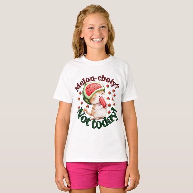 Melon-choly? Inte i dag! - Cute Cat med Watermelon T Shirt (Hel framsida)