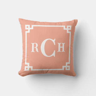 Melon Coral Reverse Chinoiserie Grekiska Nyckel Mo Kudde