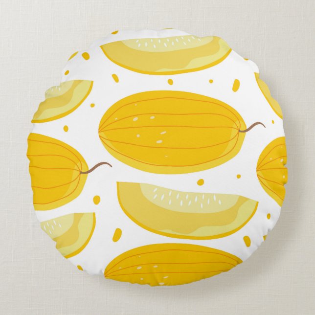 Melon Doodle Fruit Vintage Design Rund Kudde (Framsidan)