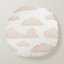 Melon Dreamtime Watercolor Clouds Round Pillow
