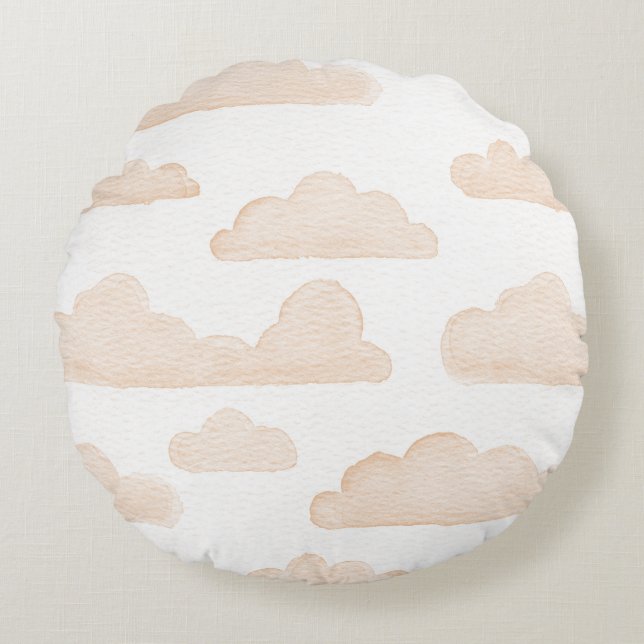 Melon Dreamtime Watercolor Clouds Round Pillow Rund Kudde (Framsidan)