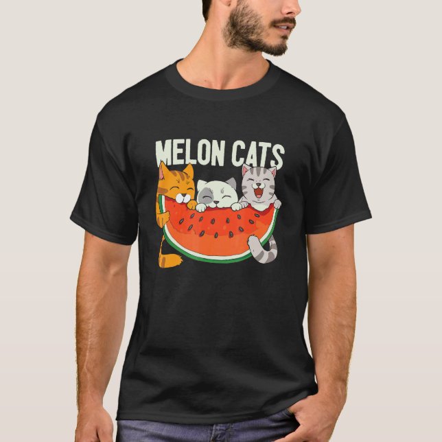 Melon Katter Vattenmelon Katt  Tropisk Frukt Somma T Shirt (Framsida)