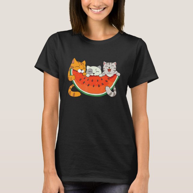 Melon Katter Vattenmelon Katt  Tropisk Frukt Somma T Shirt (Framsida)