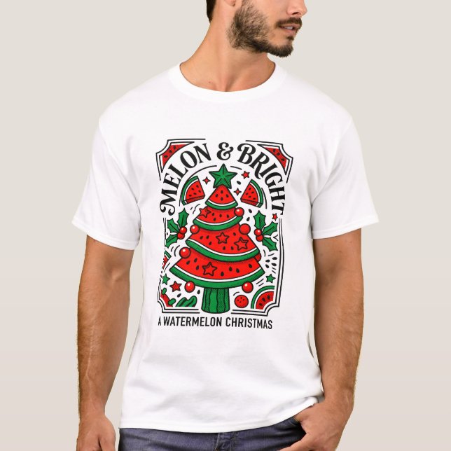 Melon Och Ljus En Vattenmelon Jul T Shirt (Framsida)