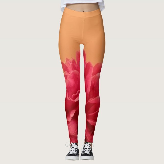 Melon Orange Shock rosa Blommigt Leggings (Framsida)
