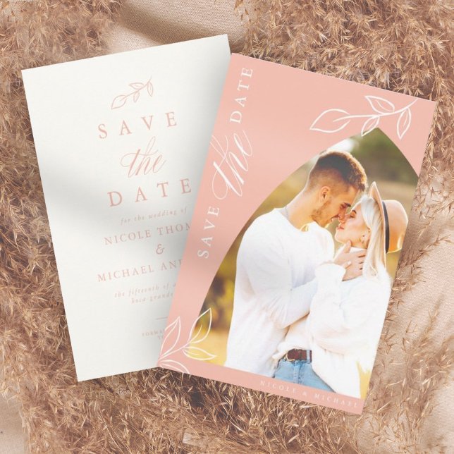 Melon Rosa Arch Boho Minimal Löv Photo Spara Datumet (Skapare uppladdad)