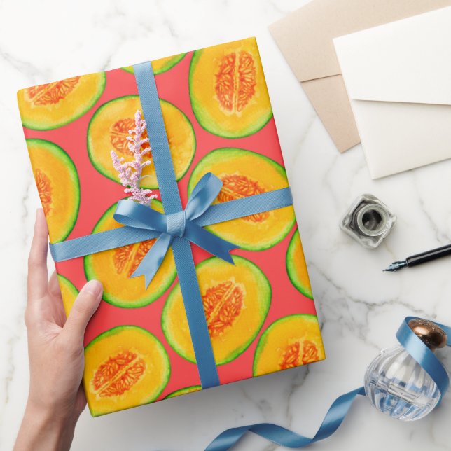 Melonsegment vattenfärgen mönster som omsluter pap presentpapper (Gifting)