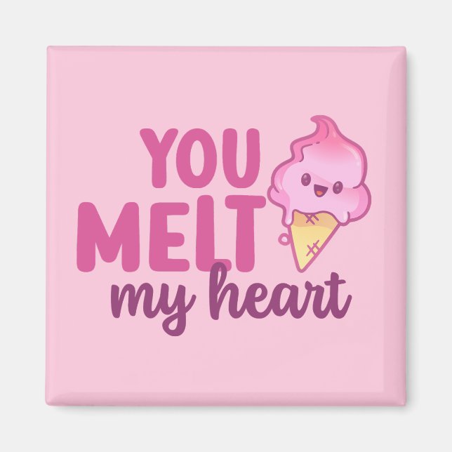 Melt My Heart Funny Pun Cute Valentine Day Rosa Magnet (Framsidan)