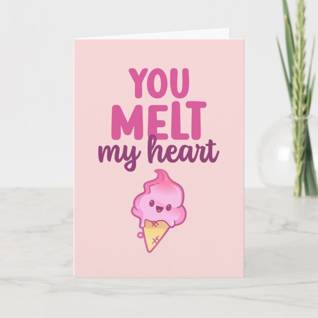 Melt My Heart Ice Cream Pun Funny Valentine Day Helgkort (Framsida)