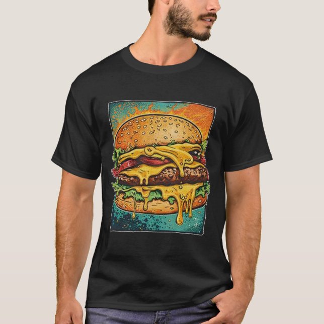 Meltdown Cheese Burger Illustration T Shirt (Framsida)