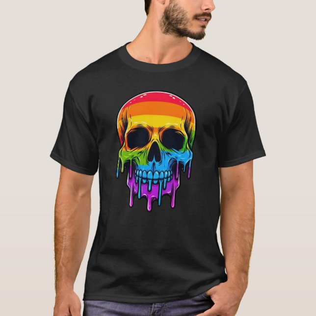 Melthing Rainbow Skull T Shirt (Framsida)
