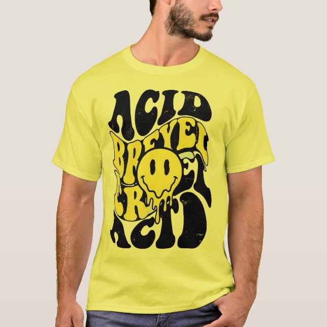 Melting Acid Smiley Face Psychedelic Liquid Typogr T Shirt (Framsida)
