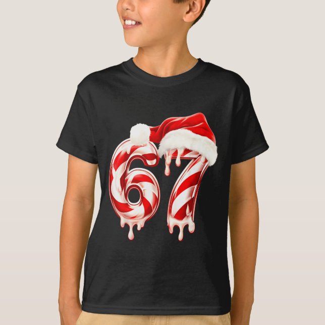 Melting Candy Cane 67 Christmas Design, Santa Hat  T Shirt (Framsida)