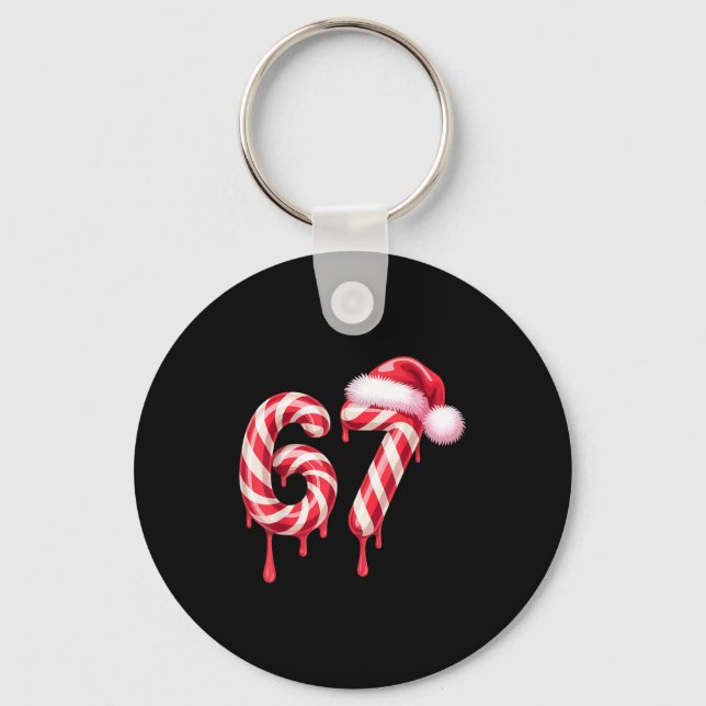 Melting Candy Cane 67 Christmas, Santa Hat Holiday Nyckelring (Framsida)