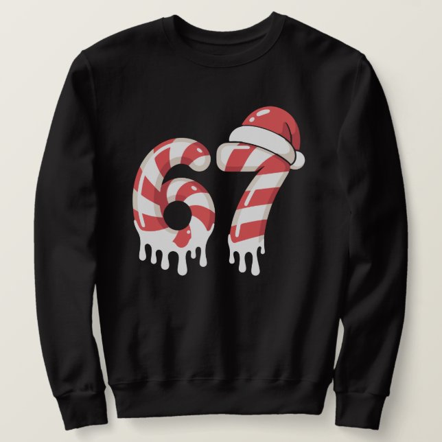 Melting Candy Cane 67 Christmas "Six Seven"  Santa Lång Ärmad Tröja (Design framsida)