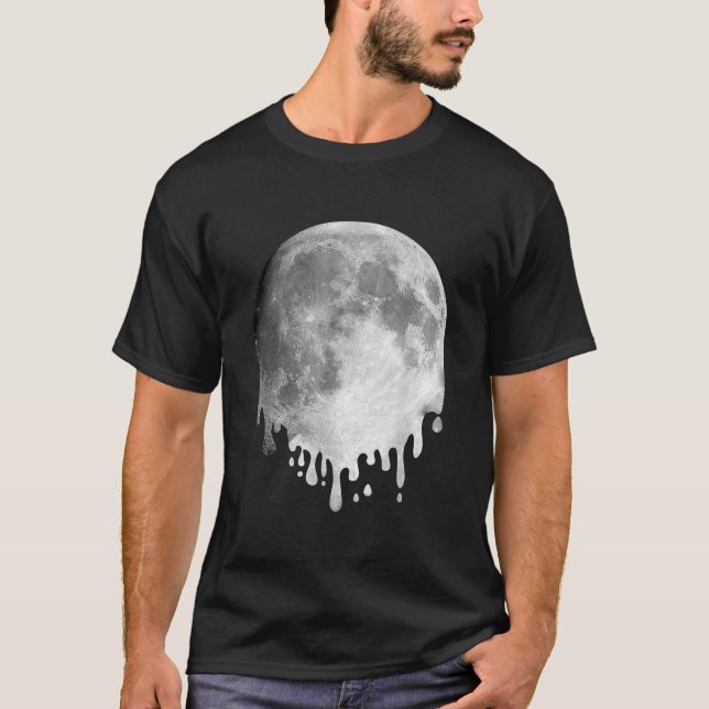 MELTING FULL MOON Drippy Space Art  T Shirt (Framsida)