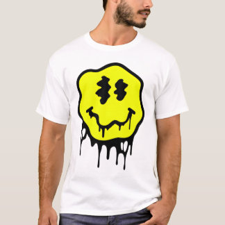 "Melting Graffiti Smiley Face – Trippy Yellow Drip T Shirt