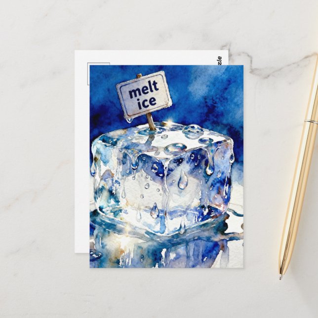 Melting ice cubes watercolor typography vykort (Fram/Back In Situ)