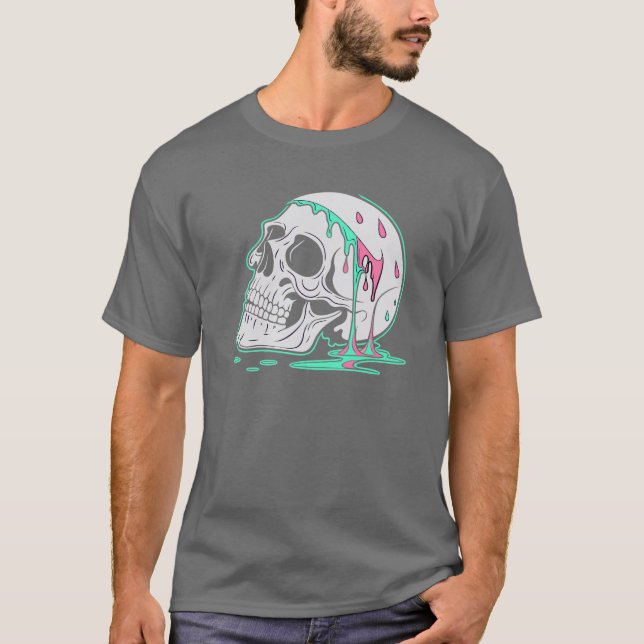 Melting Skull- Unique Art with Vibrant Turquoise T Shirt (Framsida)