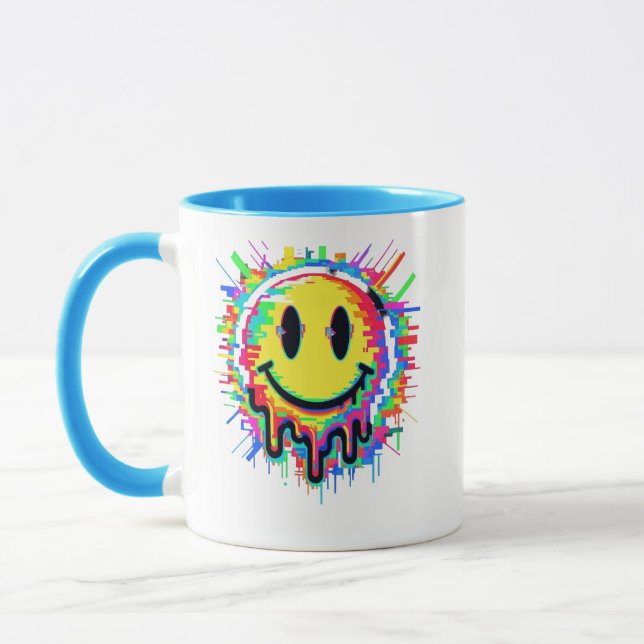 Melting Smiley Face Mug – Color Distortion Psyched Mugg (Vänster)
