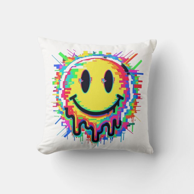 Melting Smiley Face Throw Pillow – Psychedelic Col Kudde (Framsida)