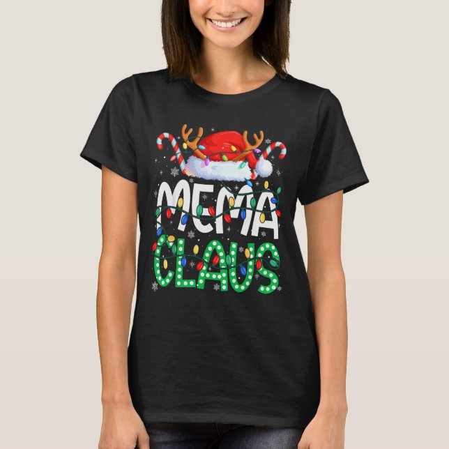 Mema Claus Christmas Lights Pajama Family Matching T Shirt (Framsida)