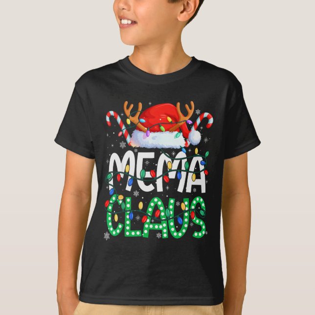 Mema Claus Christmas Lights Pajama Family Matching T Shirt (Framsida)