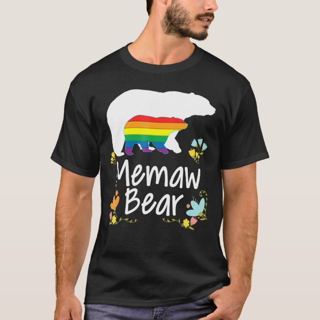 Memaw Lgbt Bear Gay Lesbisk Pride Regnbåge Blommig T Shirt (Framsida)