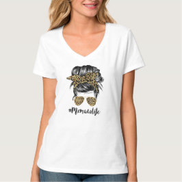 Memaw Life Messy Hair Bun Leopard Women T Shirt