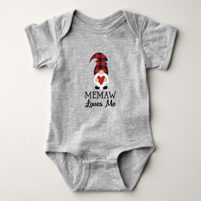 Memaw Loves Me Buffalo Plaid Gnome T Shirt (Framsida)
