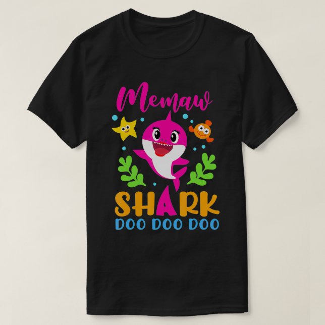 Memaw Shark Memaw Shark Älskare-familjen Mors dag T Shirt (Design framsida)