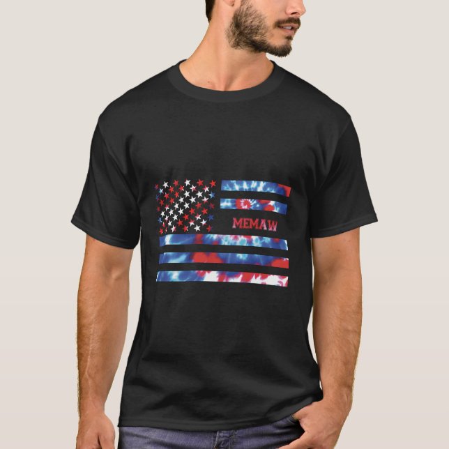 Memaw Tie Dye Rött vitt blått Patriotic America W  T Shirt (Framsida)