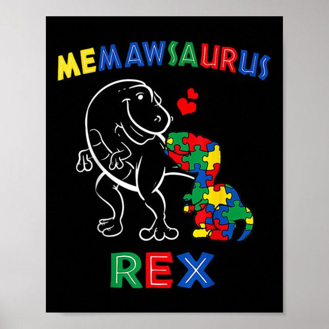 Memawsaurus Autism Awareness Memaw Dinosaur Dino G Poster (Framsidan)