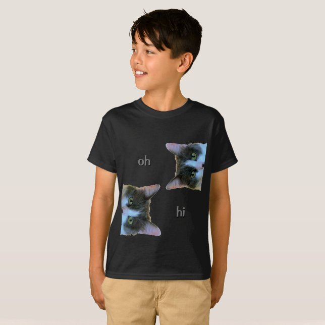 Memcat säger hej och ok, hej då t shirt (Hel framsida)