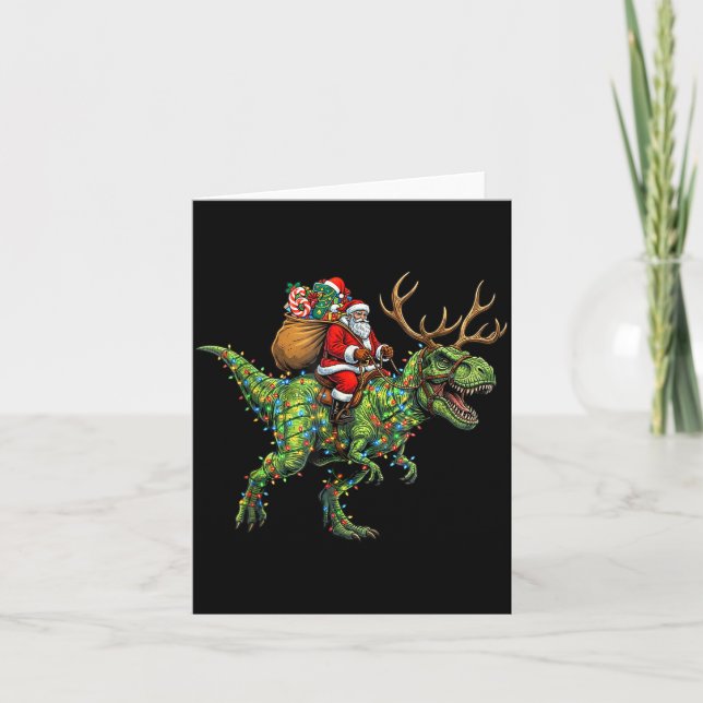 Meme 67 Christmas Santa Riding Dinosaur T Rex Boys Kort (Framsida)