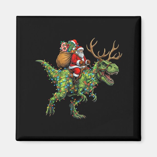 Meme 67 Christmas Santa Riding Dinosaur T Rex Boys Magnet (Framsidan)