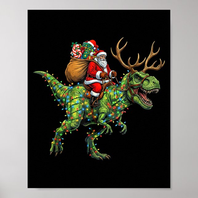 Meme 67 Christmas Santa Riding Dinosaur T Rex Boys Poster (Framsidan)
