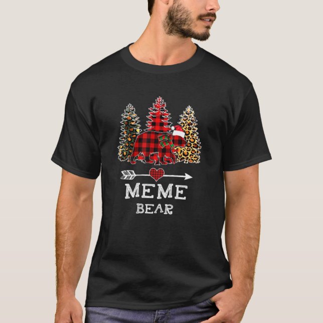 Meme Bear Christmas Tree Leopard Red Buffalo Famil T Shirt (Framsida)