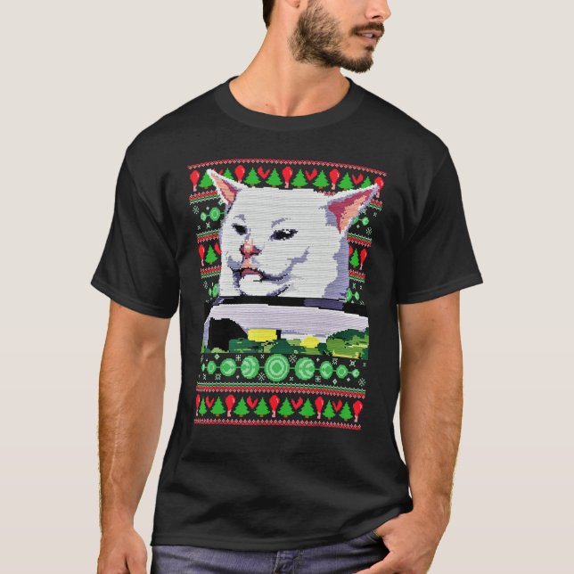 Meme Dress Woman Yelling At A Cat Ugly X mas Sweat T Shirt (Framsida)