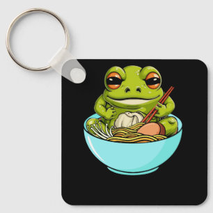 Meme Kawaii Frog Eating in Ramen Bowl Japanskt kit Nyckelring